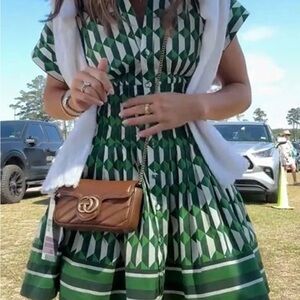 Green Geometric Pattern Dress